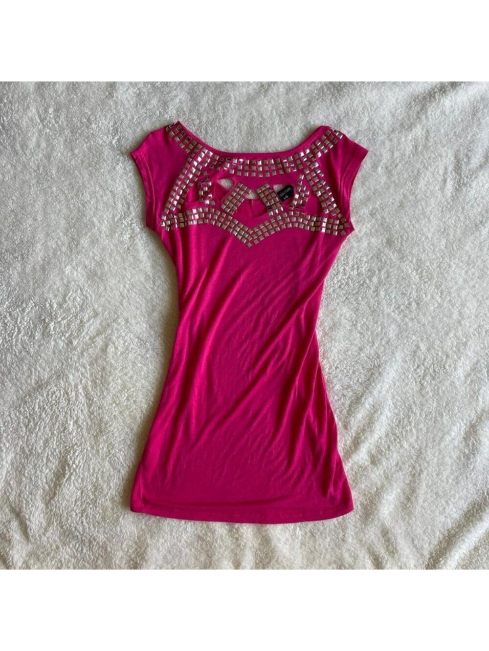 2000s Candy Couture hot pink studded top